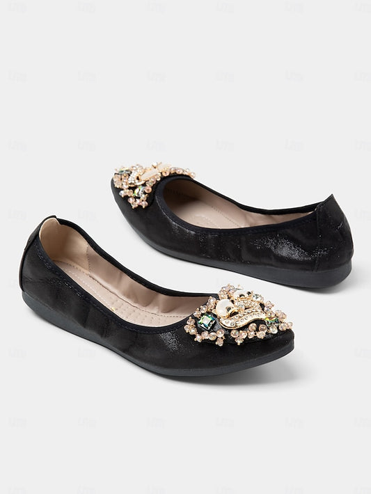 Foldable Rhinestone Flats Ballet with Black Women's