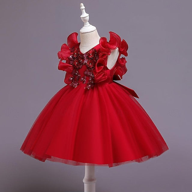 Party Color Sequin Flower Girls' Dress Kids Solid