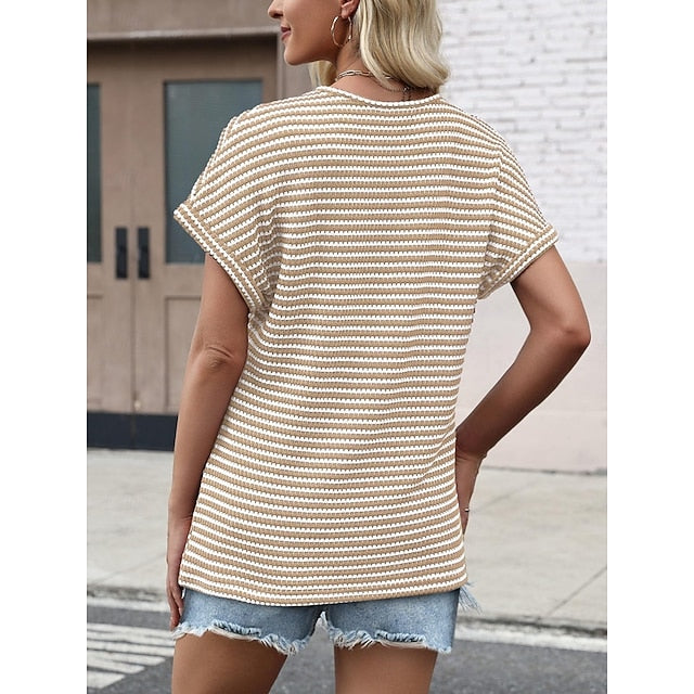 Women's T Shirt Tee Top Print Striped Fashion Stylish