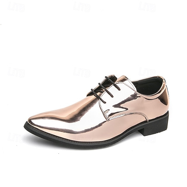 Formal for Green Leather Patent Shoes Glossy Men Lace-Up –