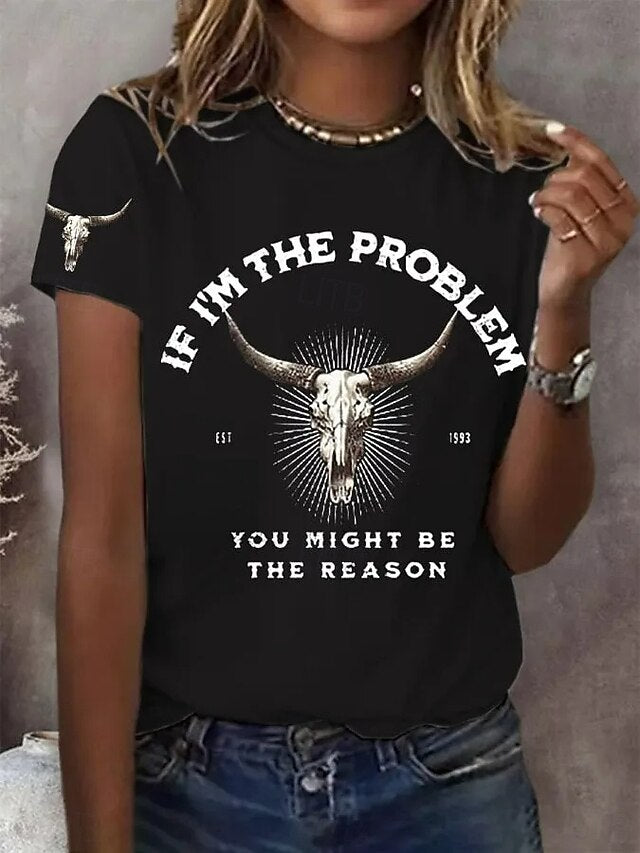 Women's T Shirt Print Graphic Letter Vintage Stylish