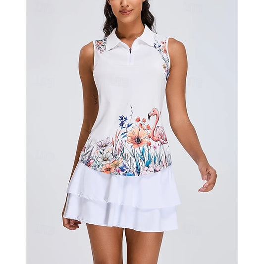 Women's Floral Botanical Flamingos Tennis Shirt Sleeveless
