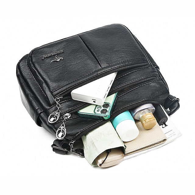 Kunstleder Damen Schultertasche mit mehreren Taschen - Umhängetasche