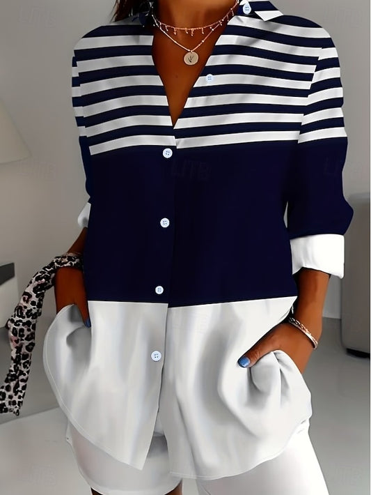 Women's Shirt Blouse Patchwork Buttons Print Graphic