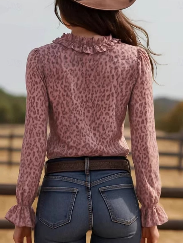 Women's Blouse Ruffle Print Leopard Stylish Casual Boho