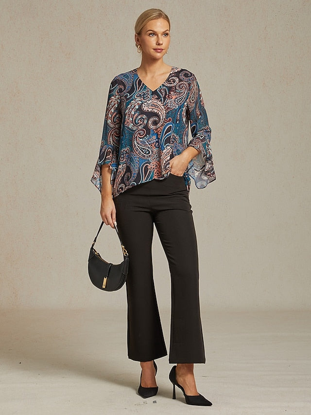 Women's Boho Shirt Blouse Ruffle Paisley Vintage Stylish