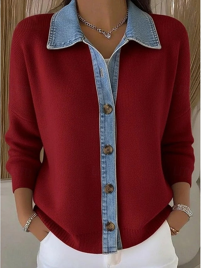 Women's Sweater Elegant Vintage Basic Turndown Shirt Collar