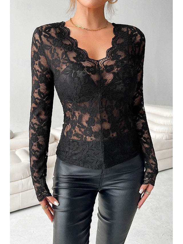 Women's Blouse Lace Tops Lace Plain Stylish Modern Long