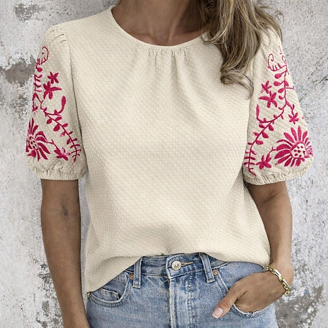 Women's T Shirt Embroidered Polka Dots Vintage Stylish