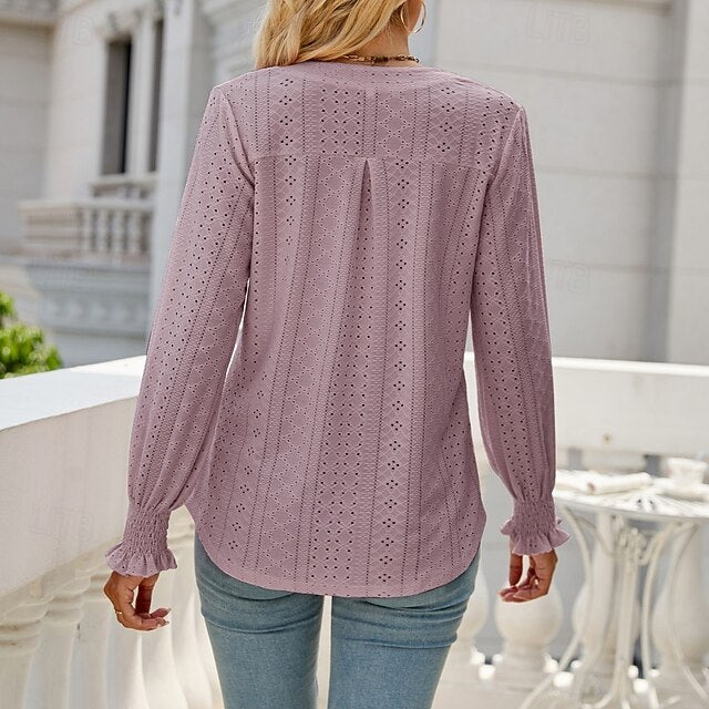 Women's Shirt Blouse Ruffle Shirt Hollow Out Plain Stylish