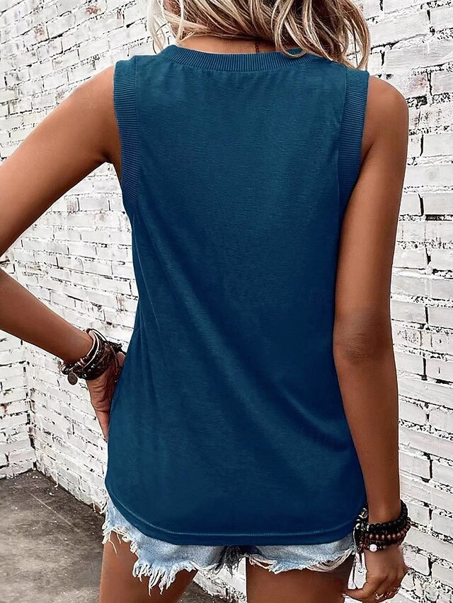 Women's Tank Top Sleeveless Shirt Tee Top Patchwork Solid