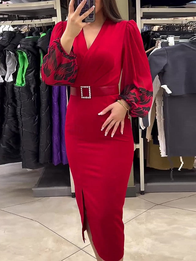 Women's Casual Dress Midi Dress Patchwork With Belt Casual