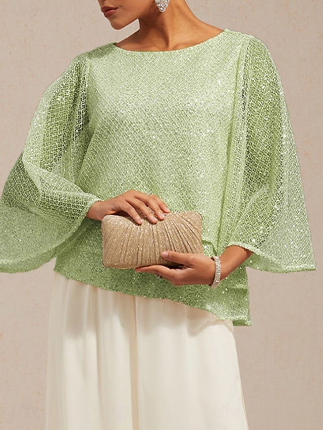 Women's Blouse Lace Tops Sequins Illusion Elegant Stylish