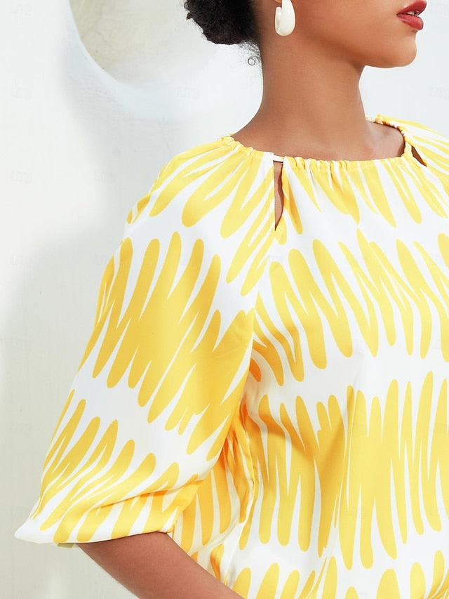 Satin Puff Sleeve Hollow Out Raglan Shirt