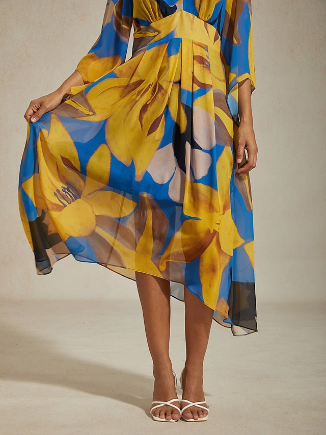 Women's Maxi Dress Chiffon Abstract Floral Print Sheer