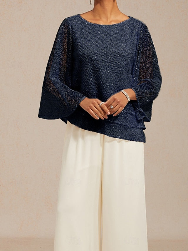 Women's Blouse Lace Tops Illusion Solid Color Elegant