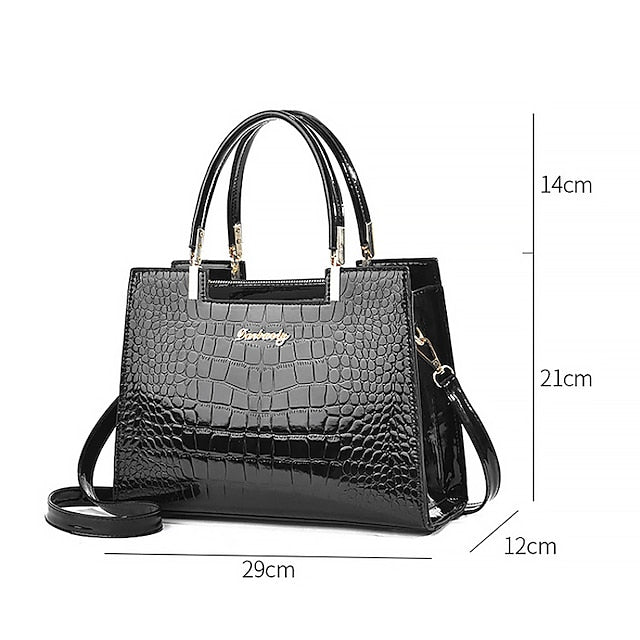 Sac à main élégant en cuir pour femme à motif crocodile noir |
