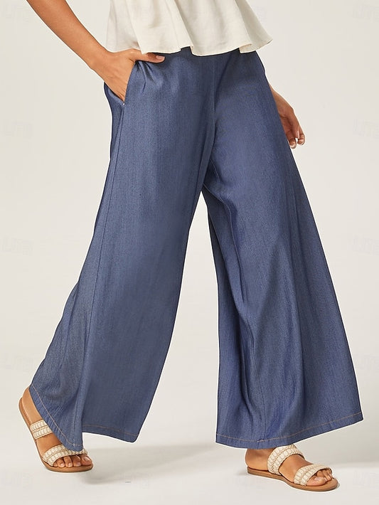 Tencel Denim Wide-Leg Pants