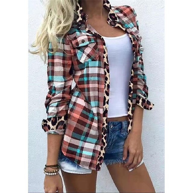 Women's Shirt Blouse Shacket Yellow Red Blue Plaid Color