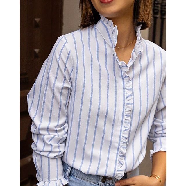 Women's Casual Shirt Button Up Shirt Blouse Ruffle