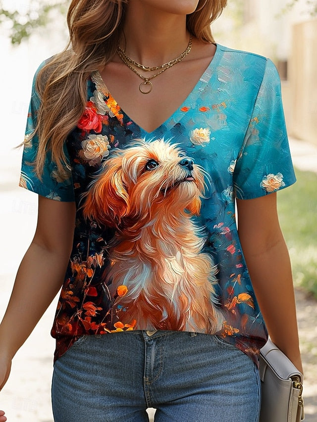 Women's T Shirt Print Graphic Animal Dog Vintage Stylish