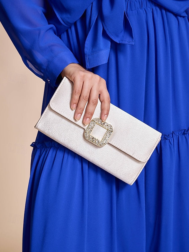 with Women's Satin - Rhinestone Elegant Clutch White Buckle