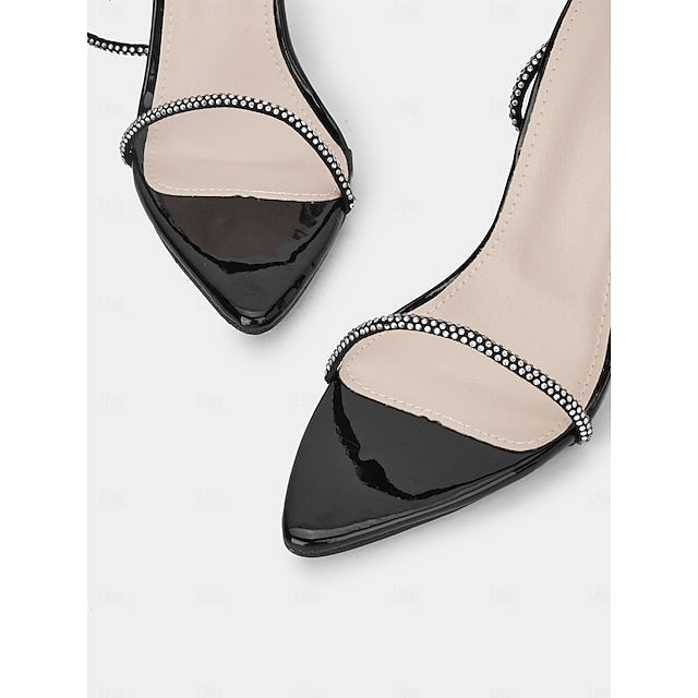 Sexy Sandals Women's Stiletto Lace-Up – Rhinestone Black