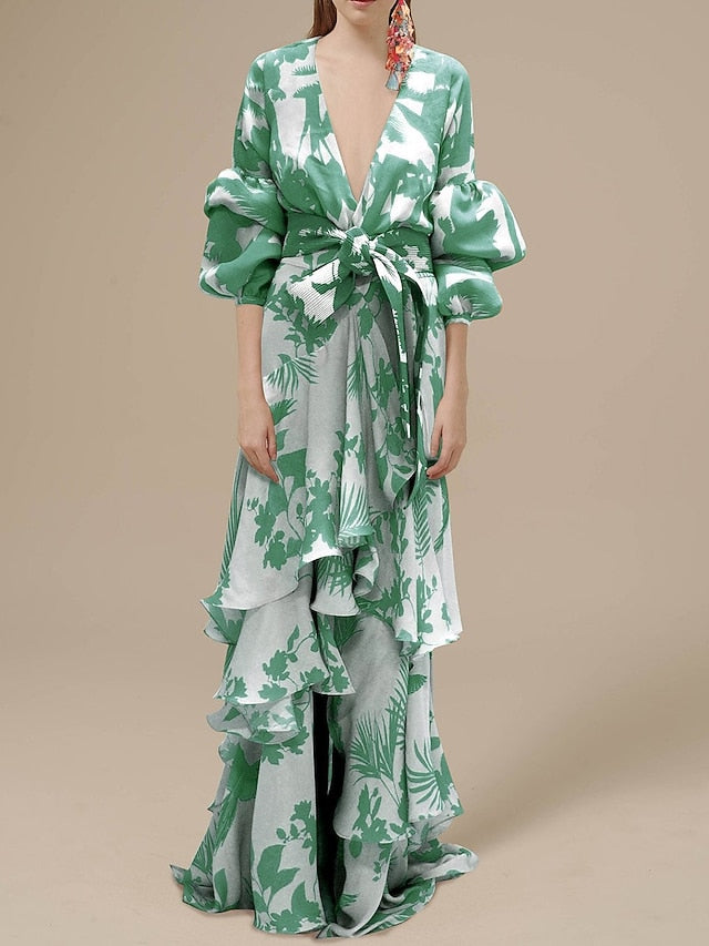 A-Line Floral Dress Beach Wedding Summer Maxi Dresses for Women