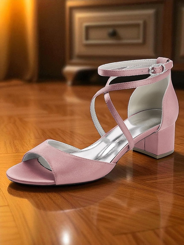 with Elegant - Heel Women's Ankle Sandals Strap Satin Block