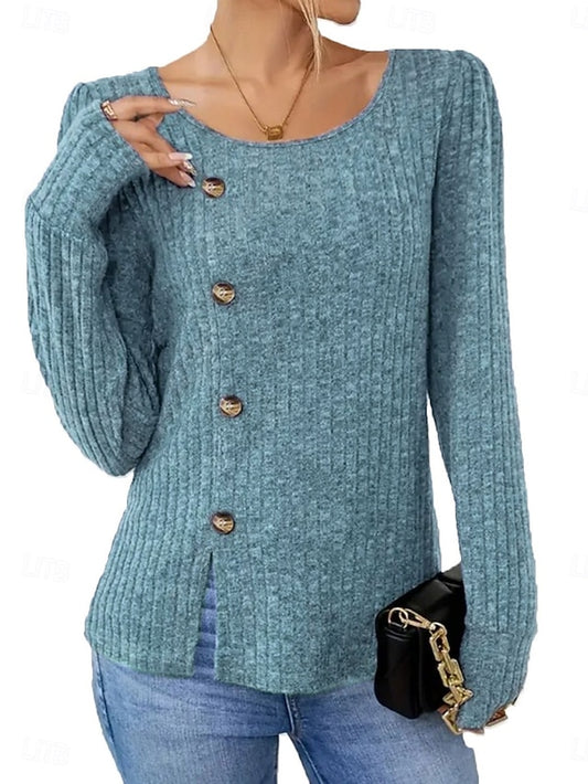 Women's Blouse Buttons Solid Color Stylish Casual Long