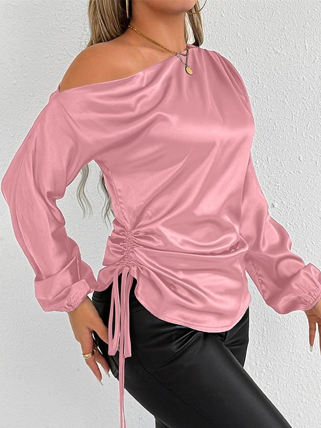 Women's Shirt Elegant Dressy Satin Top Asymmetric Solid