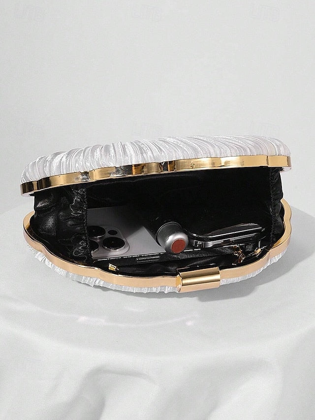 Pleated Women's Satin Shell Evening Purse Clutch