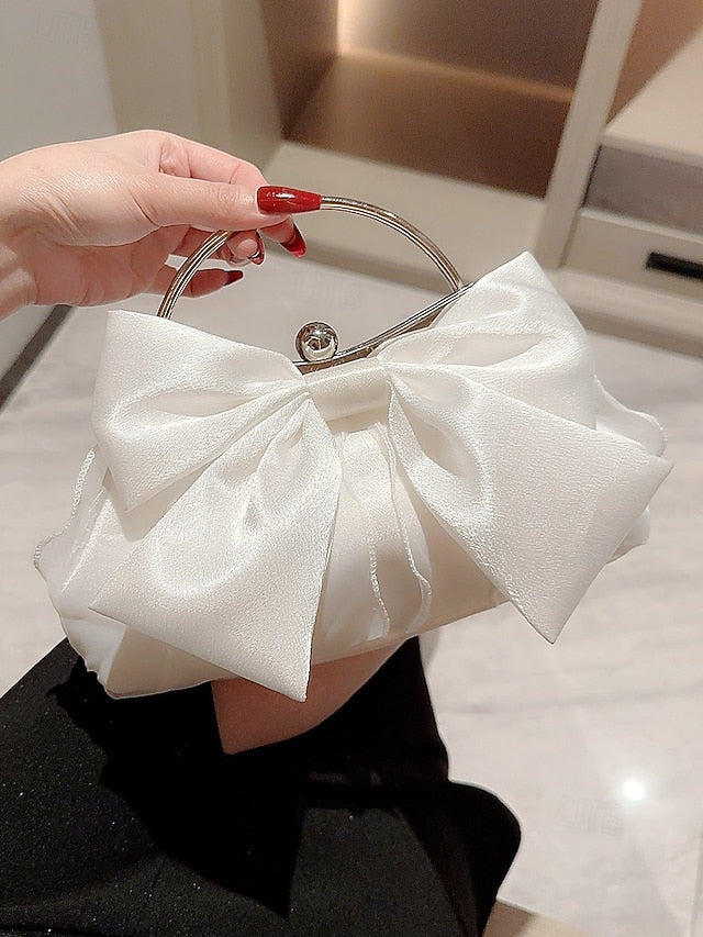 Evening Elegant Bow Women's Pearl – Clutch Bag Satin