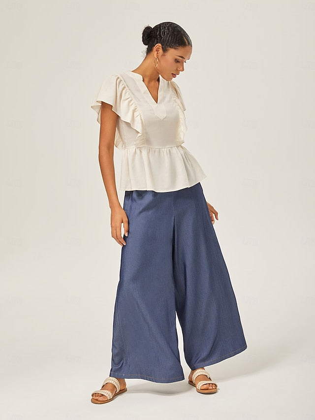 Tencel Denim Wide-Leg Pants