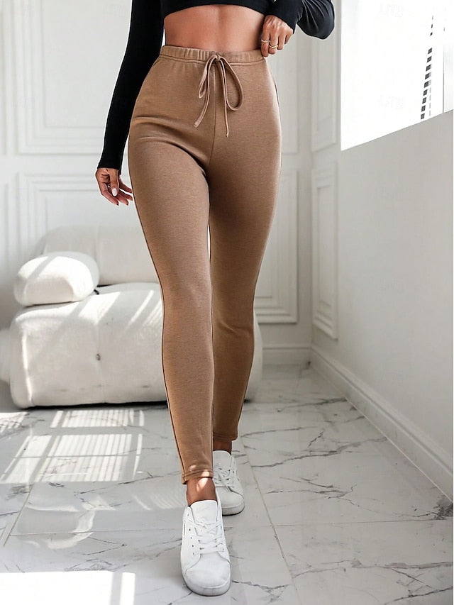 Women's fleece-lined drawstring tight warm high-waisted