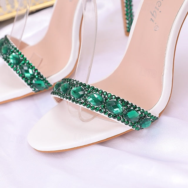 Matching Stiletto Green Ankle Heels Rhinestone Women's with