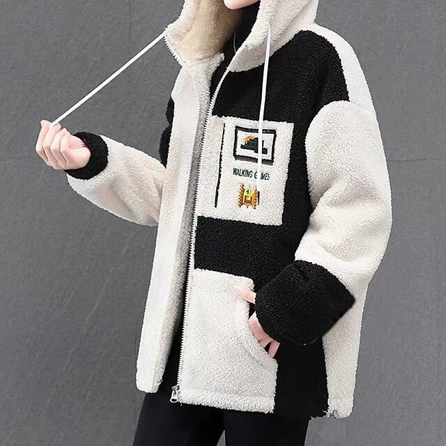 Women's Hoodie Jacket Sherpa Fleece Jacket Windproof Warm