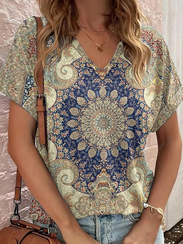 Women's T Shirt Print Graphic Geometric Paisley Vintage