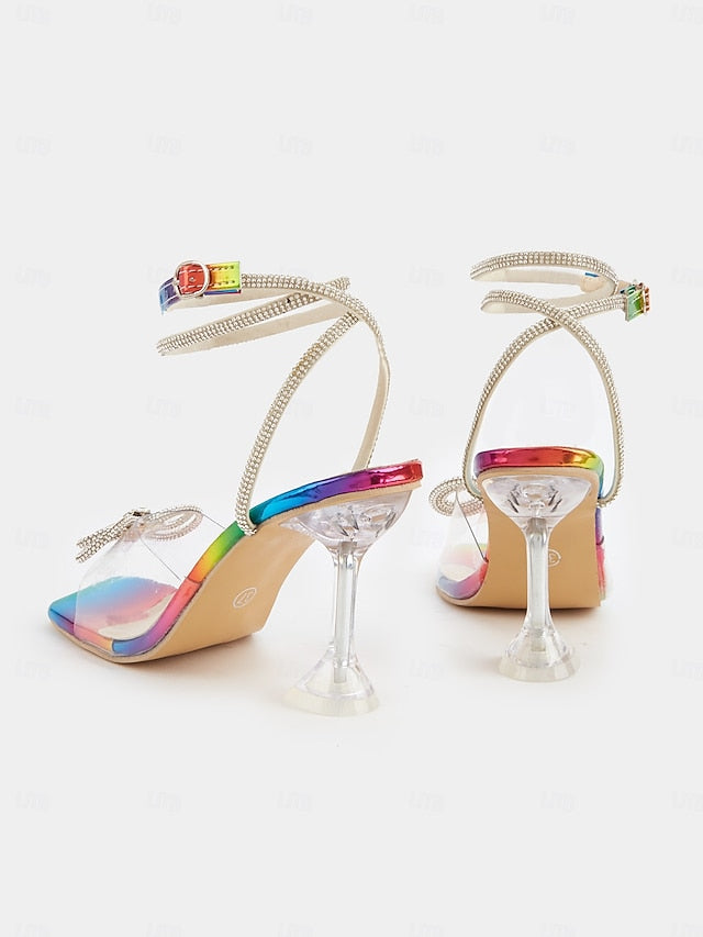 High Bow Crystal Heels Colorful - with Clear Heel Detail Rainbow