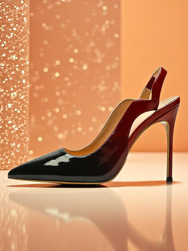Leather Black Heels Women's Red Slingback and Patent