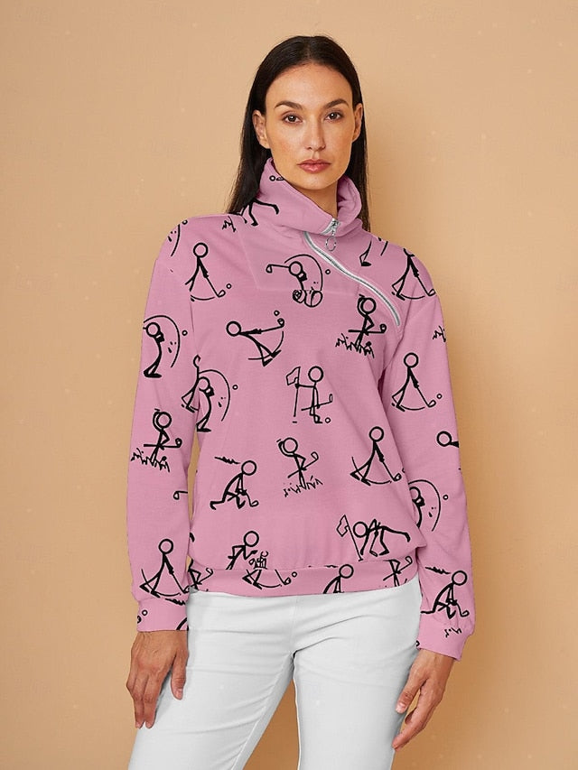 Women's Golf Pullover Sweatshirt Pink Long Sleeve Top