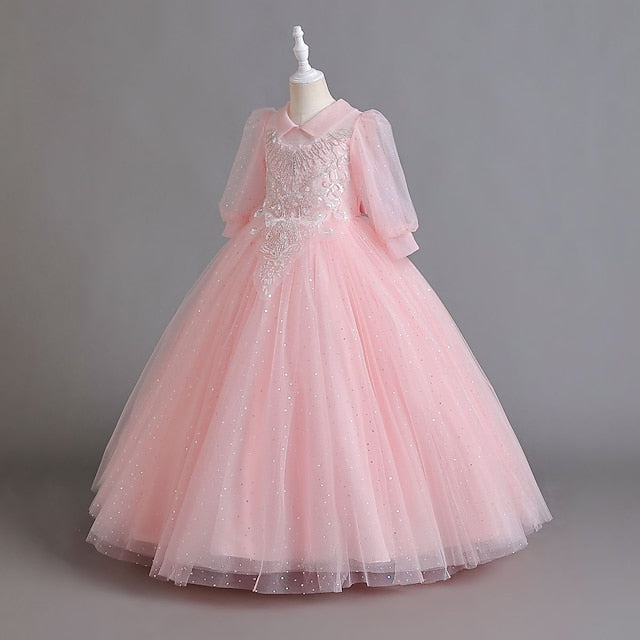 Girls' Girl Solid Half Color Flower Party Kids Dress
