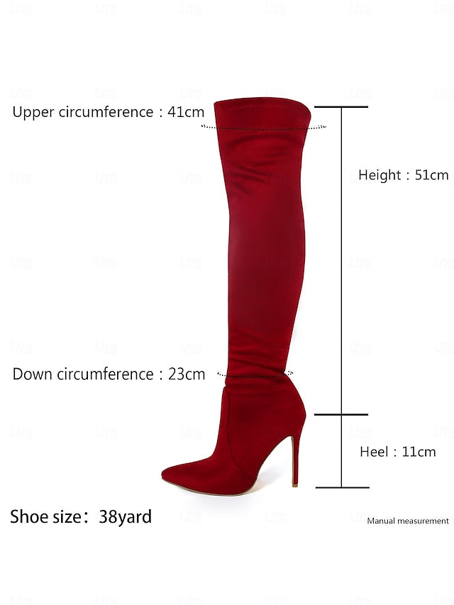 Boots Over-the-Knee - Suede Red Toe Women's Pointed