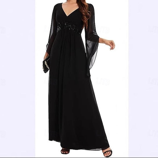 A-Line Dress Floor the Bride Mother V Neck Simple Elegant of