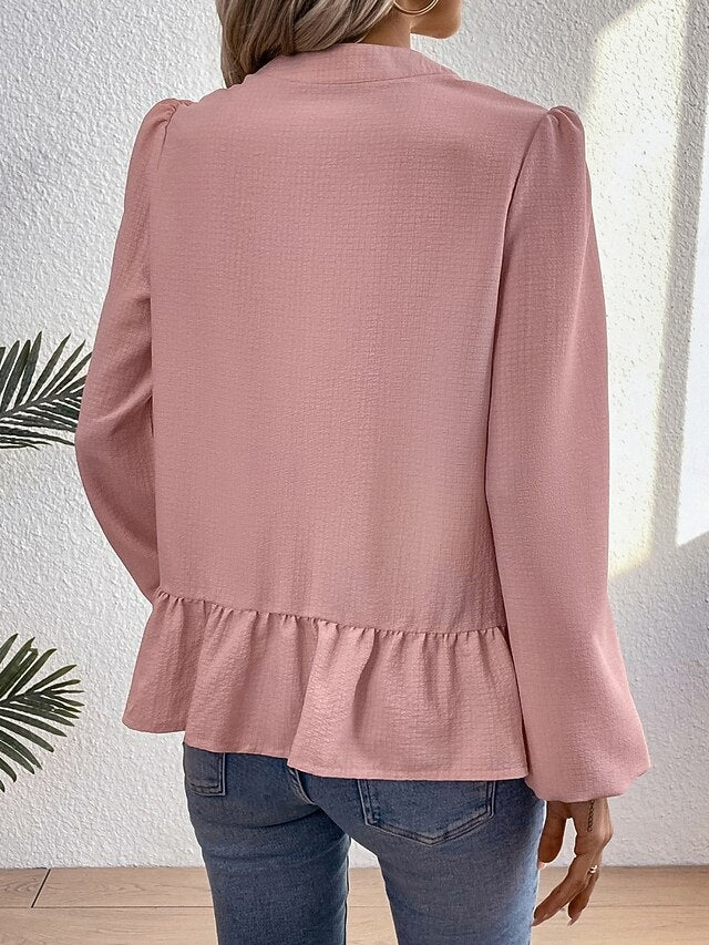Women's Shirt Blouse Ruffle Blouse Patchwork Buttons Plain