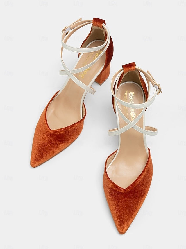 Suede Two-Tone Strap Chic - Heels Women's Elegant Ankle
