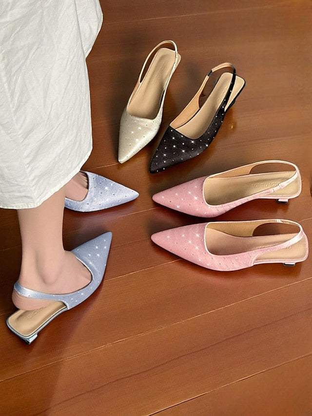 Slingback Heels with Satin Women's Studs Rhinestone Kitten