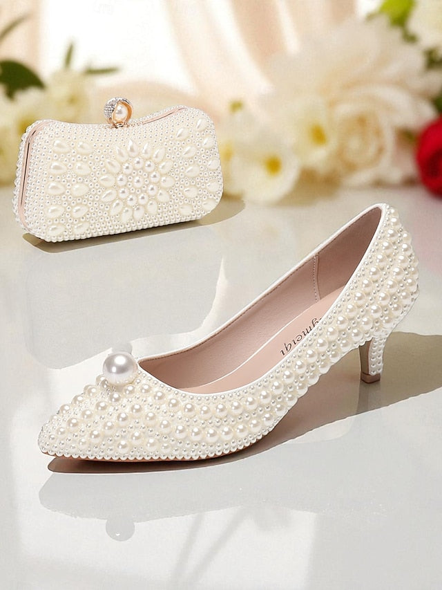 and Kitten Women's Matching Pumps Heel Pearl-Embellished