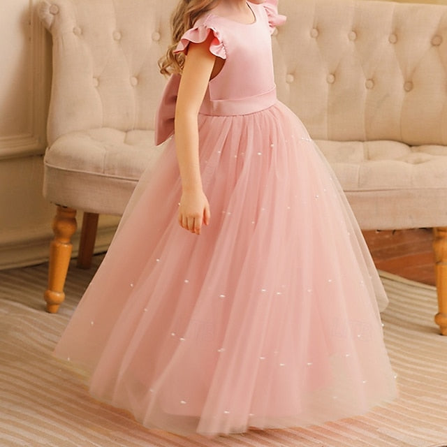 Dress Solid Kids Party Girl Girls' Color Flower