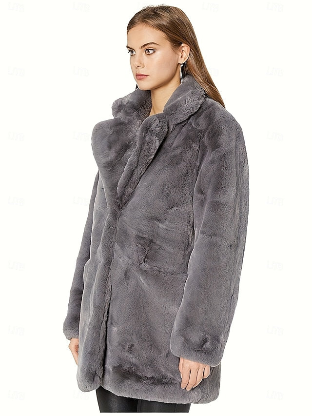 Knitting Coat Pocket Comfortable Faux Warm Fur Women's